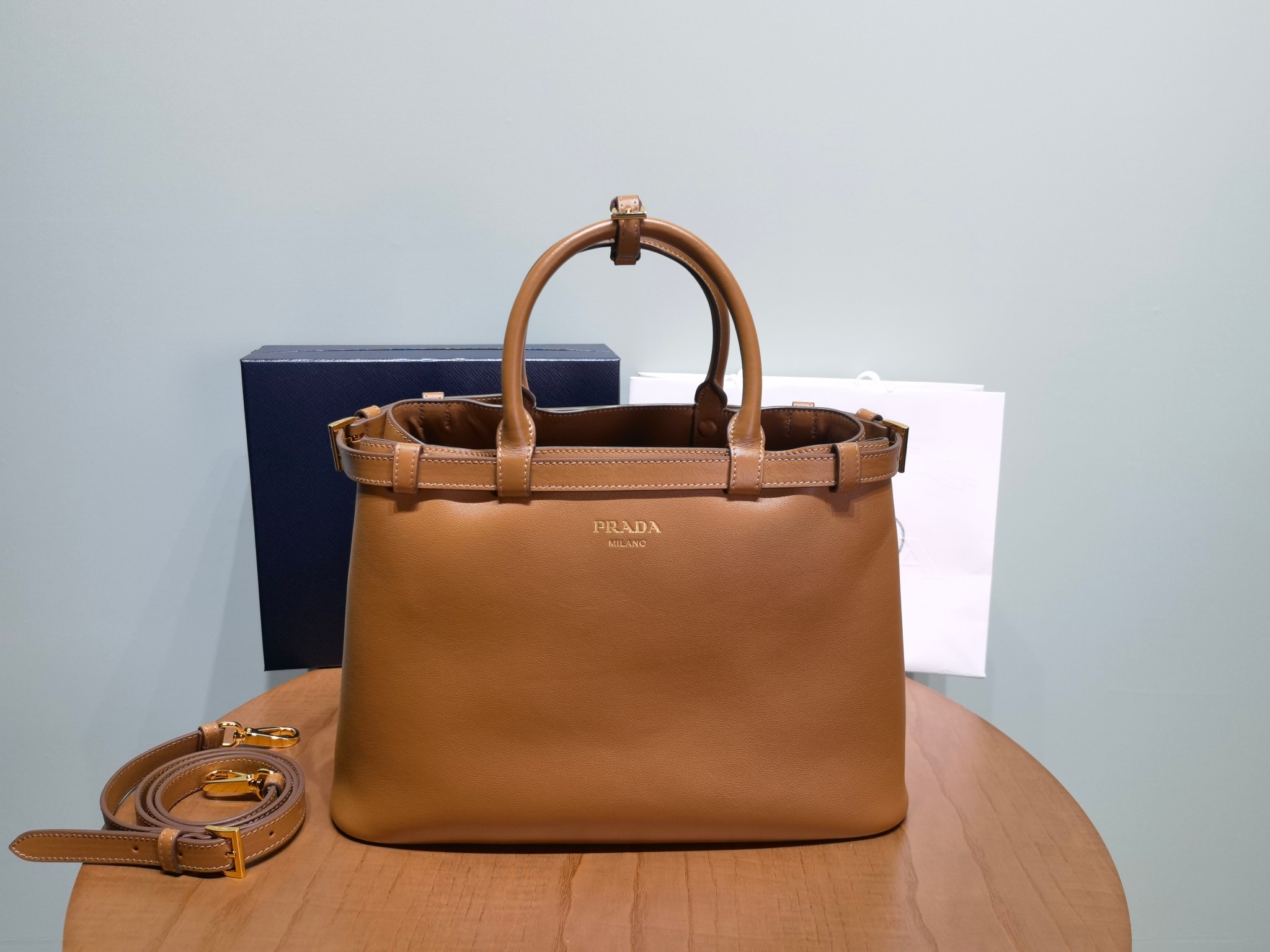 Prada Buckle 1BA417 Medium Leather Drawstring Bag 2 - Image 4