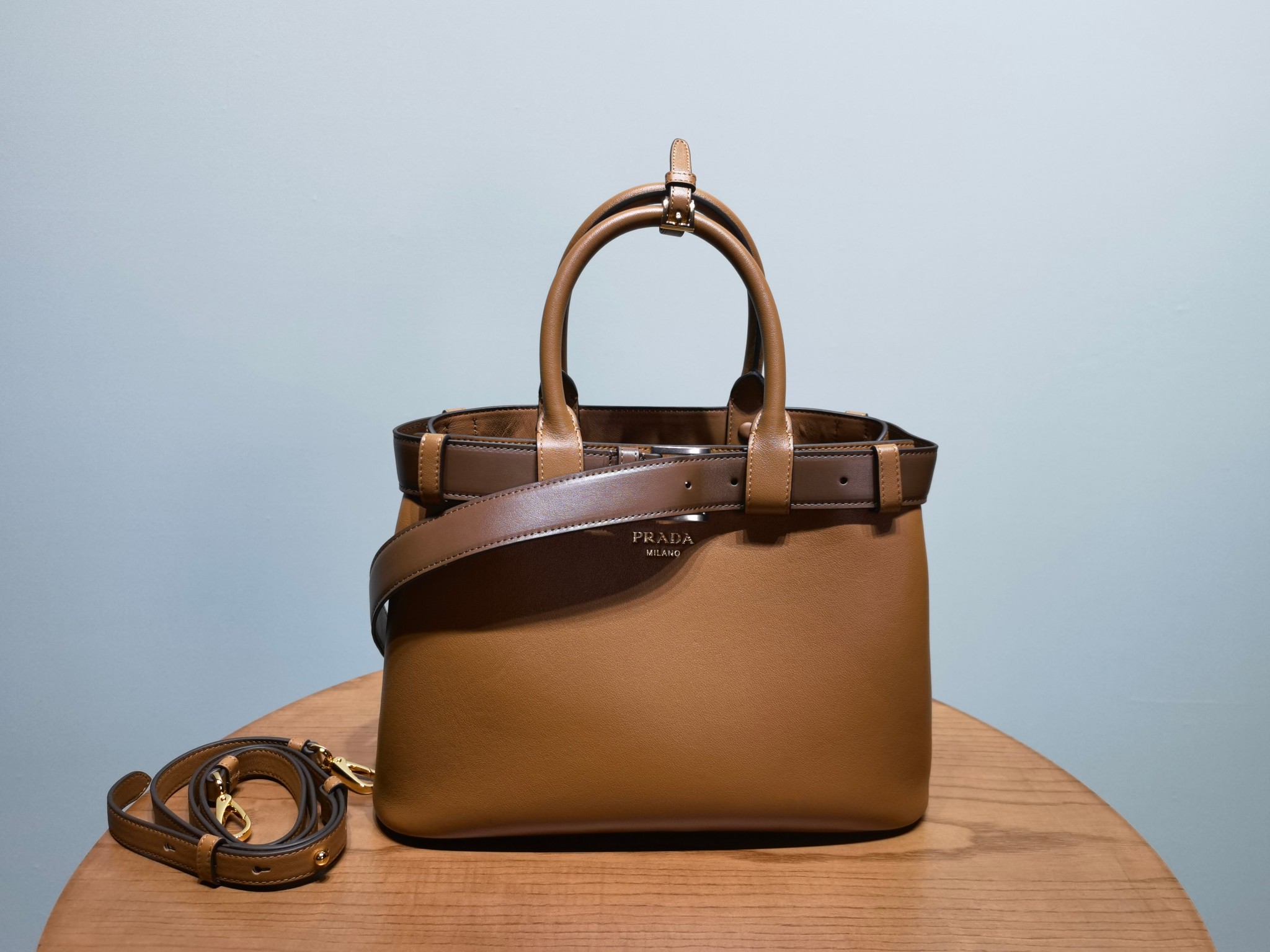 Prada Buckle 1BA434 Small Leather Drawstring Bag 3