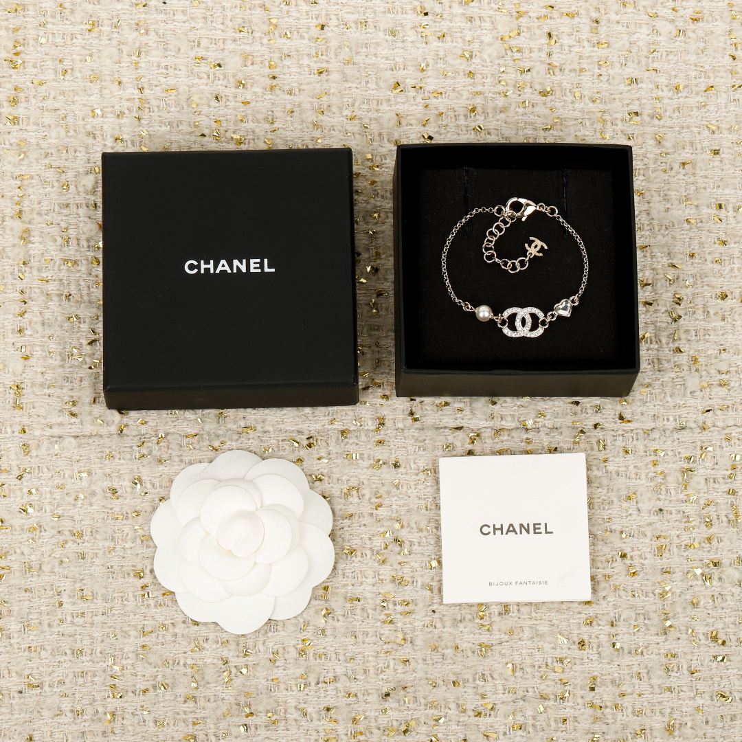 Chanel Chain Bead & Diamond Double C Bracelet