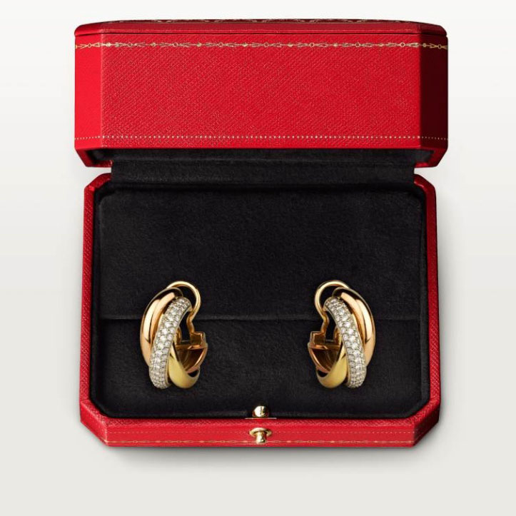 Cartier Trinity Collection Tri-Color Diamond Earrings. - SUPER-MIRROR
