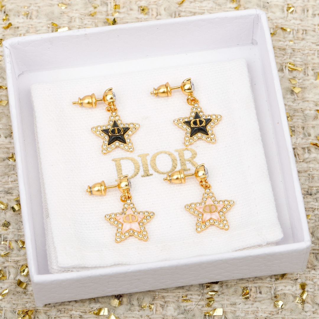 Dior Five-Pointed Star CD Diamond Stud Earrings. - PONI