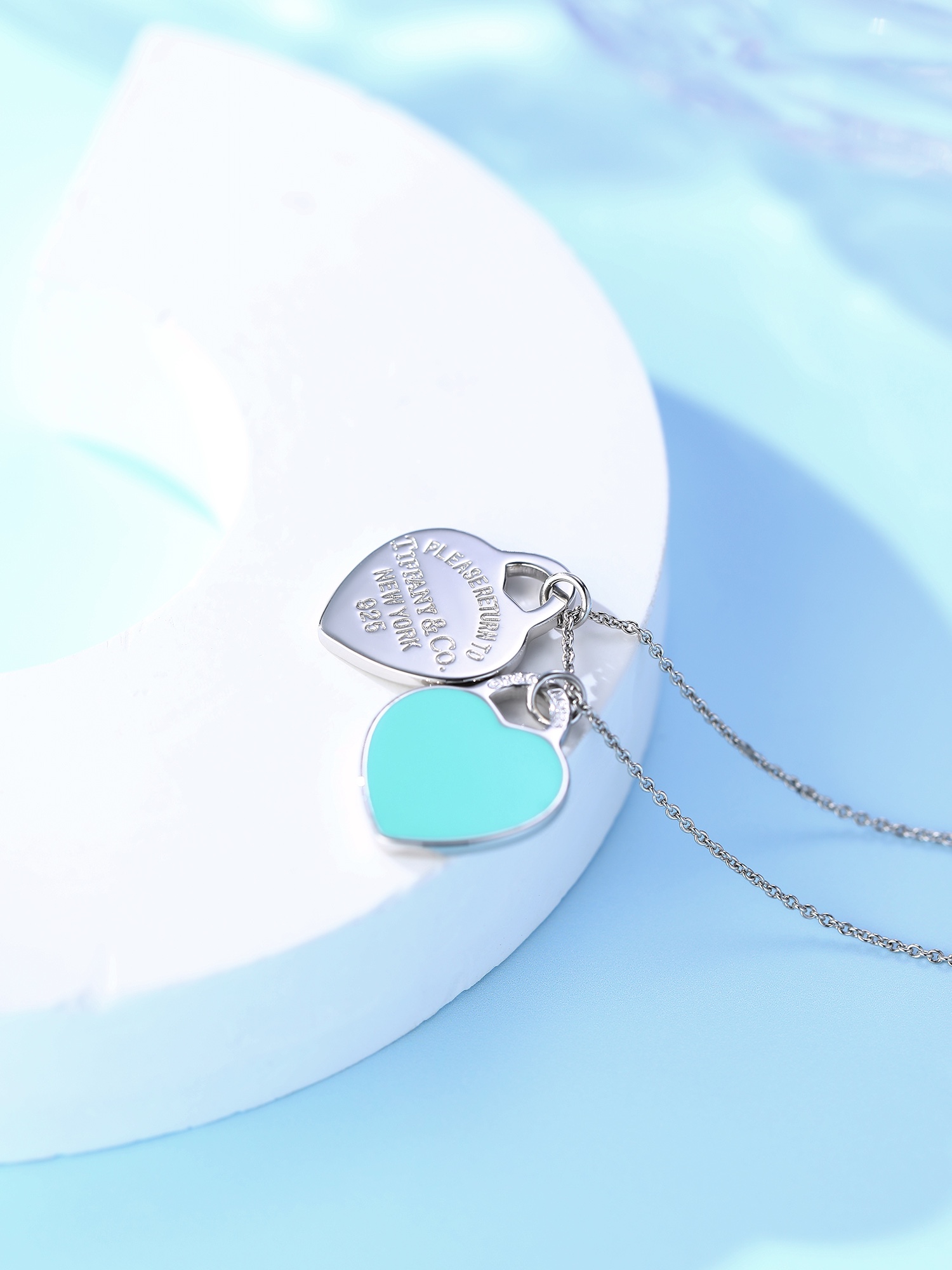 Tiffany T Double Heart Tag Necklace (Small Size). - PONI - Image 4