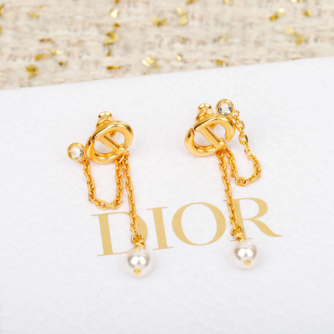 Dior CD Monogram Pearl Diamondless Stud Earrings. - PONI
