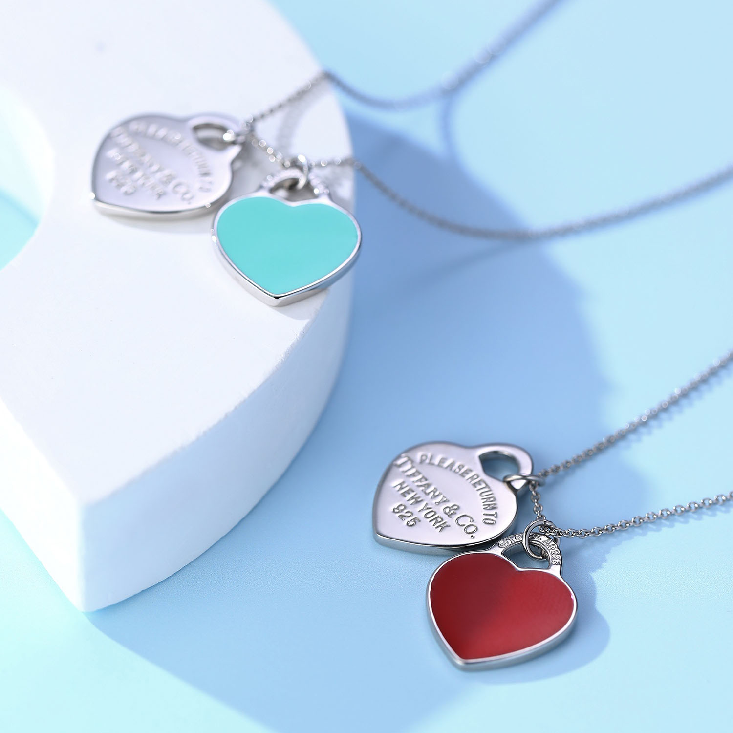 Tiffany T Double Heart Tag Necklace (Small Size). - SUPER-MIRROR