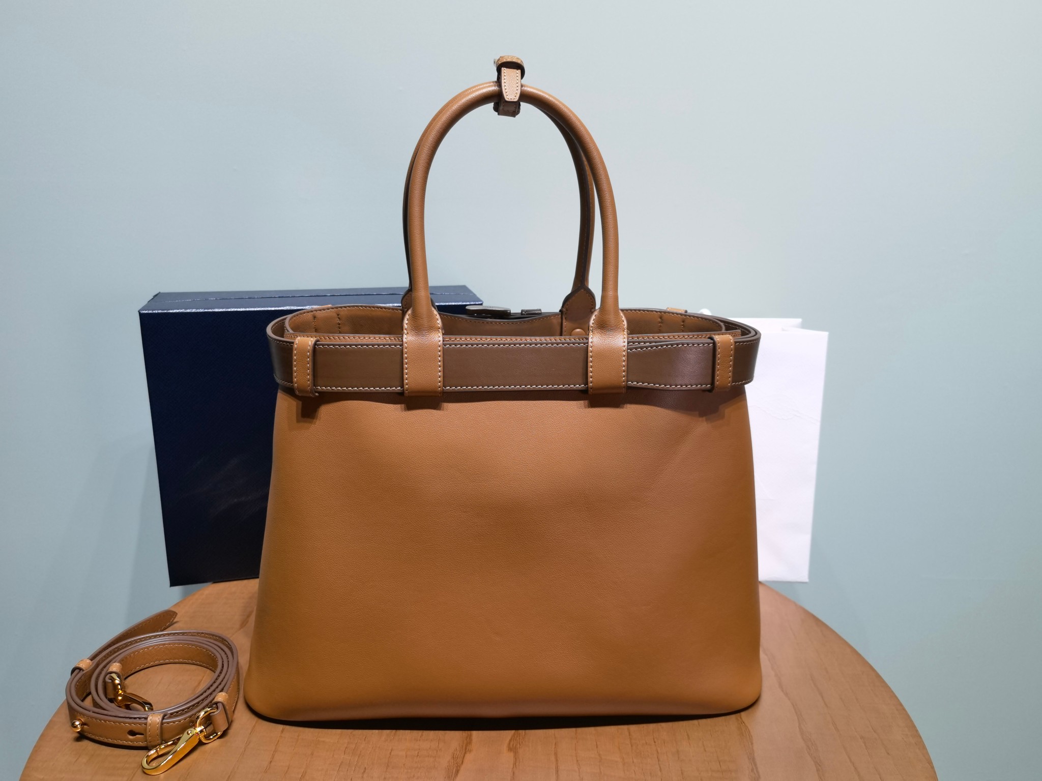 Prada Buckle 1BA416 Large Leather Drawstring Bag 3 - Image 3