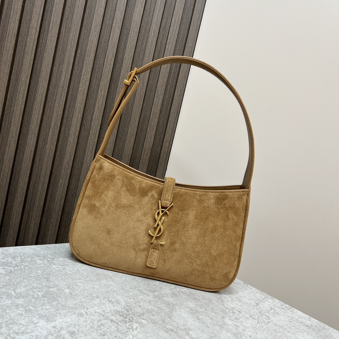 YSL LE 5 À 7 IN SUEDE BROWN 9 X 6.3 X 2.5 INCHES