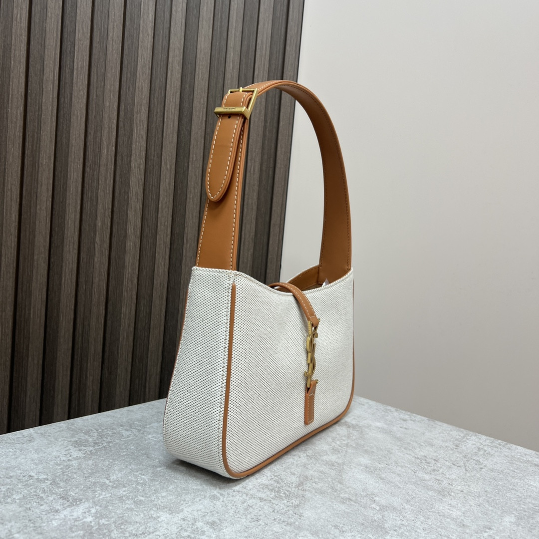 YSL LE 5 À 7 IN CANVAS AND LEATHER GREGE AND BRICK 9 X 6.3 X 2.5 INCHES - Image 3