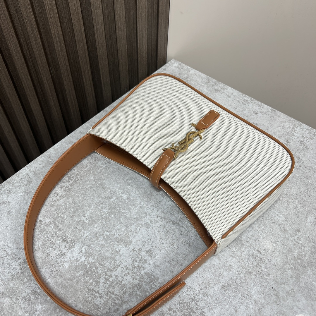 YSL LE 5 À 7 IN CANVAS AND LEATHER GREGE AND BRICK 9 X 6.3 X 2.5 INCHES - Image 6