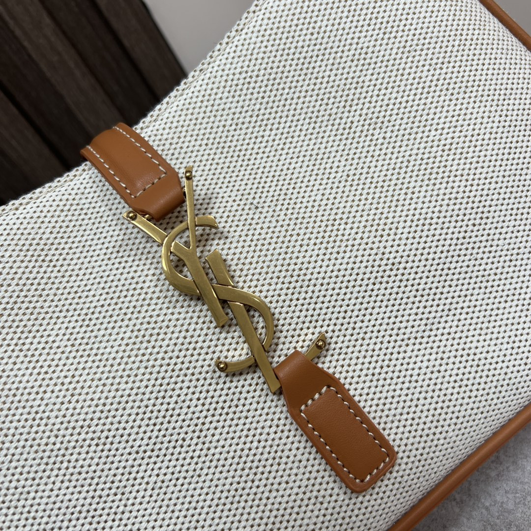 YSL LE 5 À 7 IN CANVAS AND LEATHER GREGE AND BRICK 9 X 6.3 X 2.5 INCHES - Image 7
