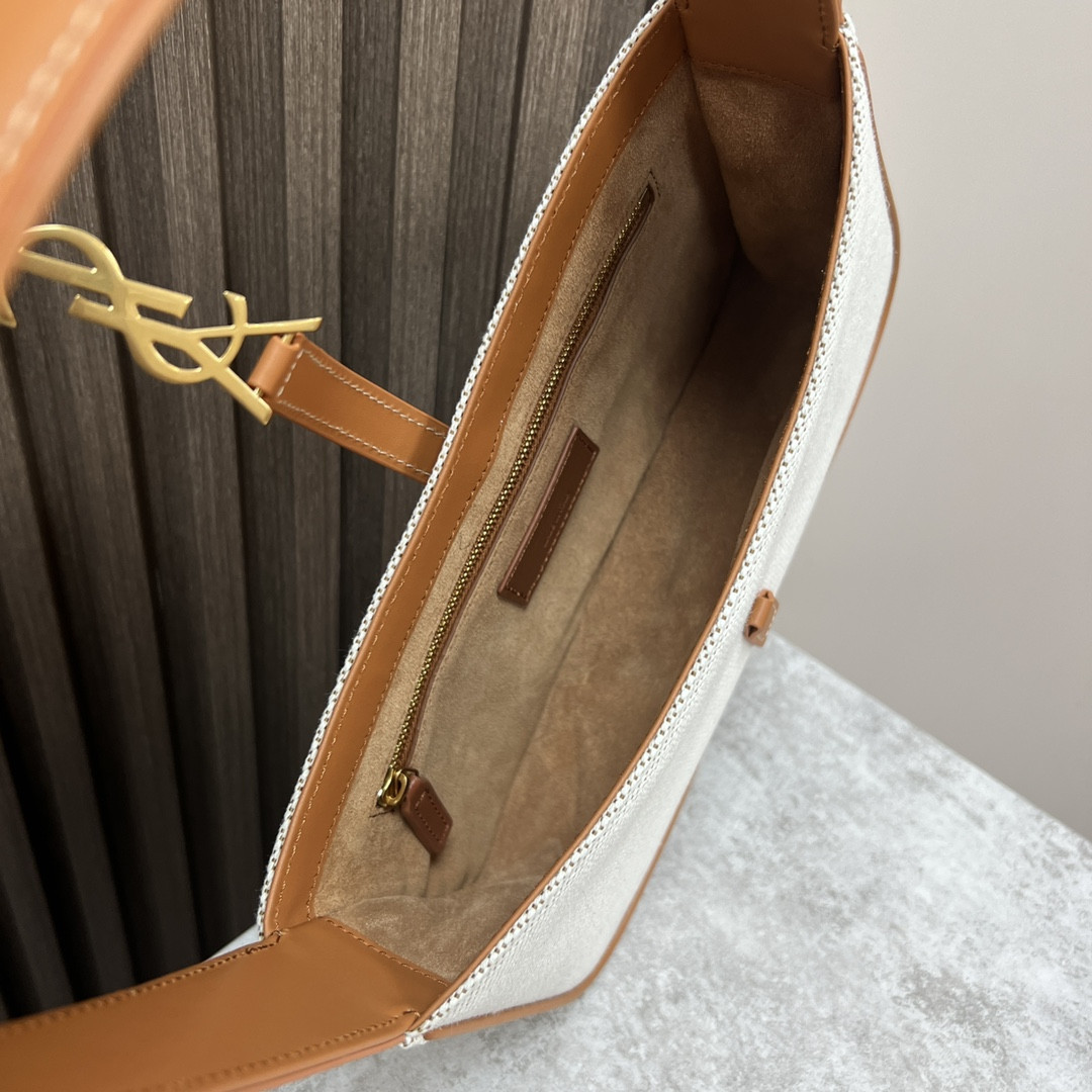 YSL LE 5 À 7 IN CANVAS AND LEATHER GREGE AND BRICK 9 X 6.3 X 2.5 INCHES - Image 9