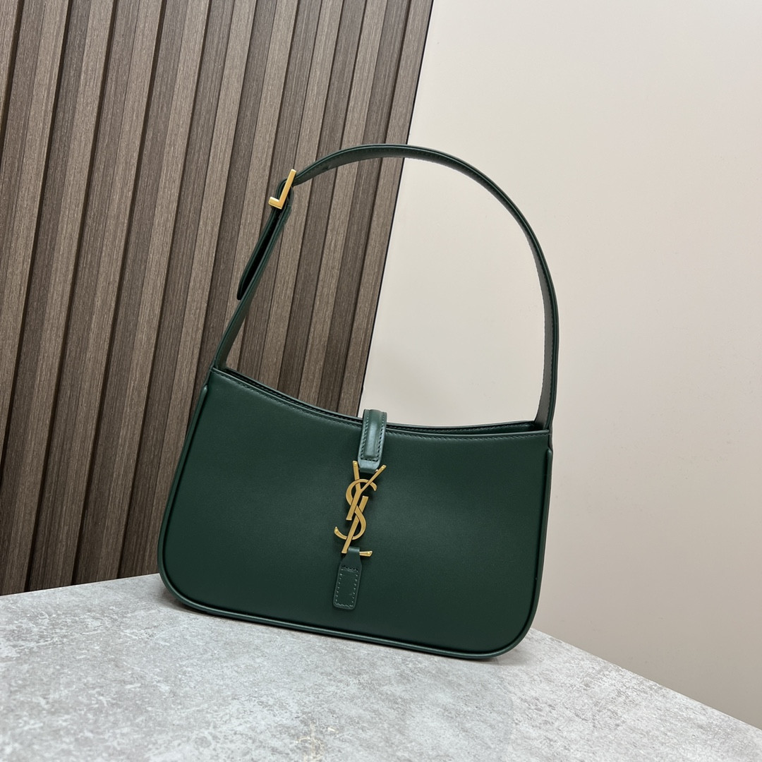 YSL LE 5 À 7 IN SMOOTH LEATHER VERT FONCE 9 X 6.3 X 2.5 INCHES