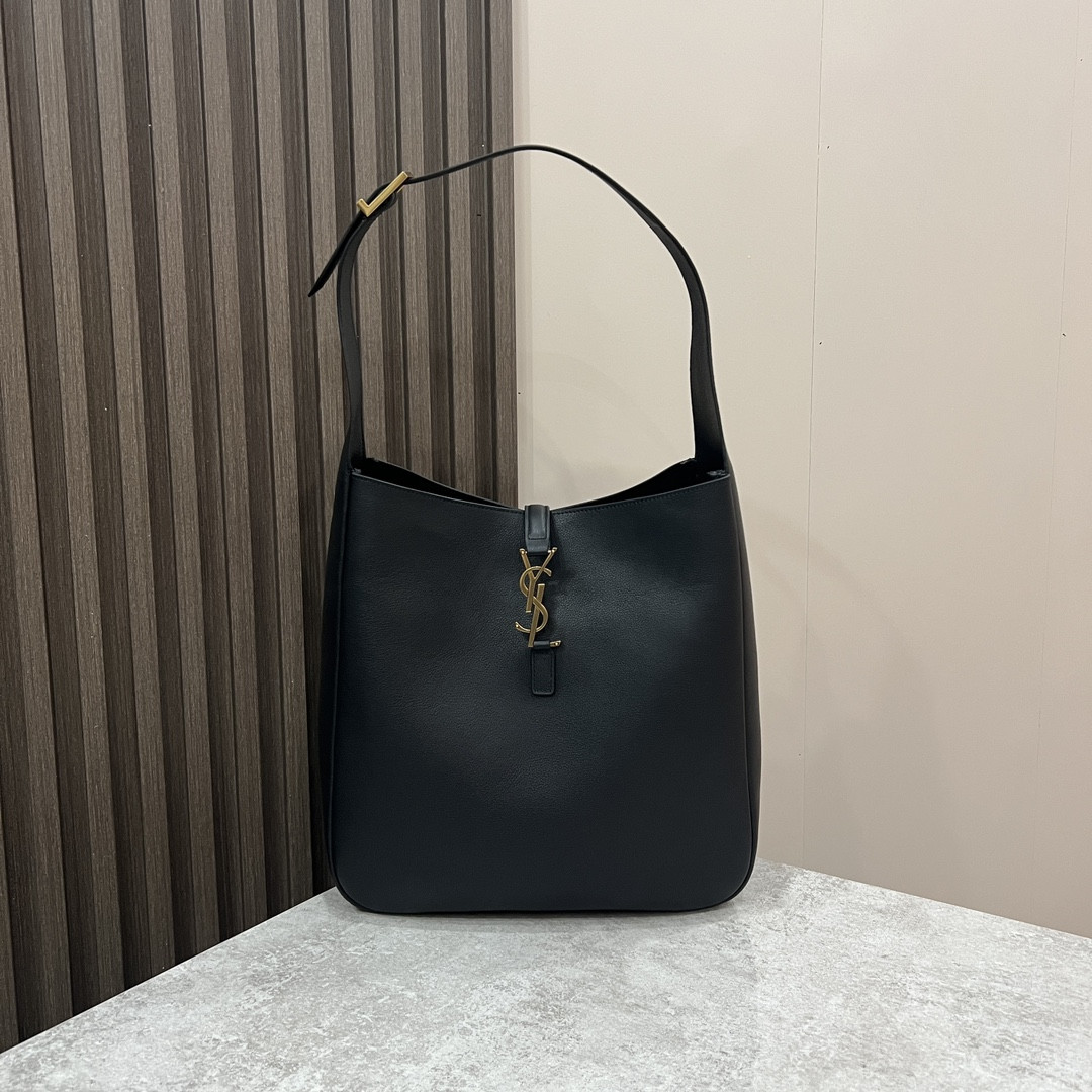 YSL LE 5 À 7 SUPPLE LARGE IN SMOOTH LEATHER BLACK 11.8" X 11" X 4.3"