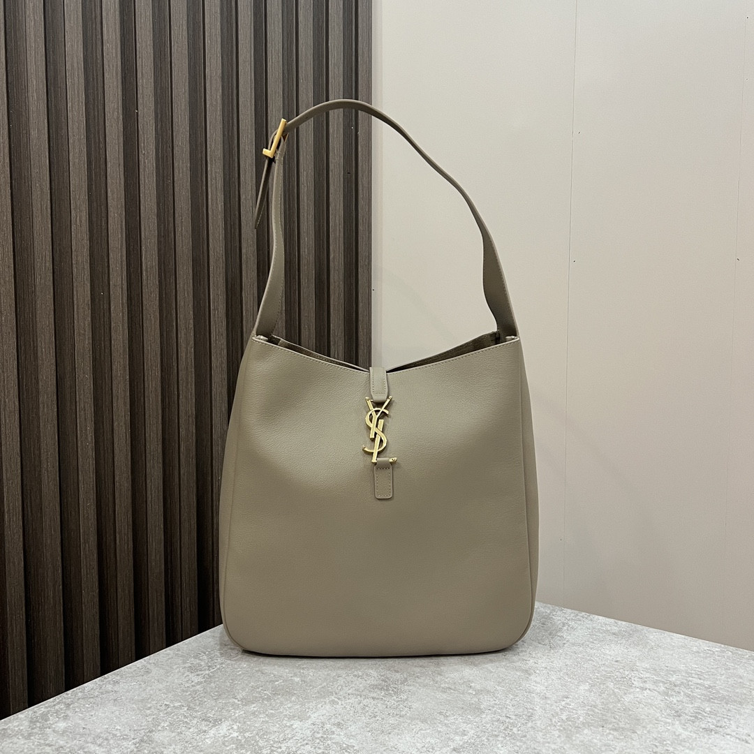 YSL LE 5 À 7 SUPPLE LARGE IN SMOOTH LEATHER LIGHT GRAY 11.8" X 11" X 4.3" - Image 2