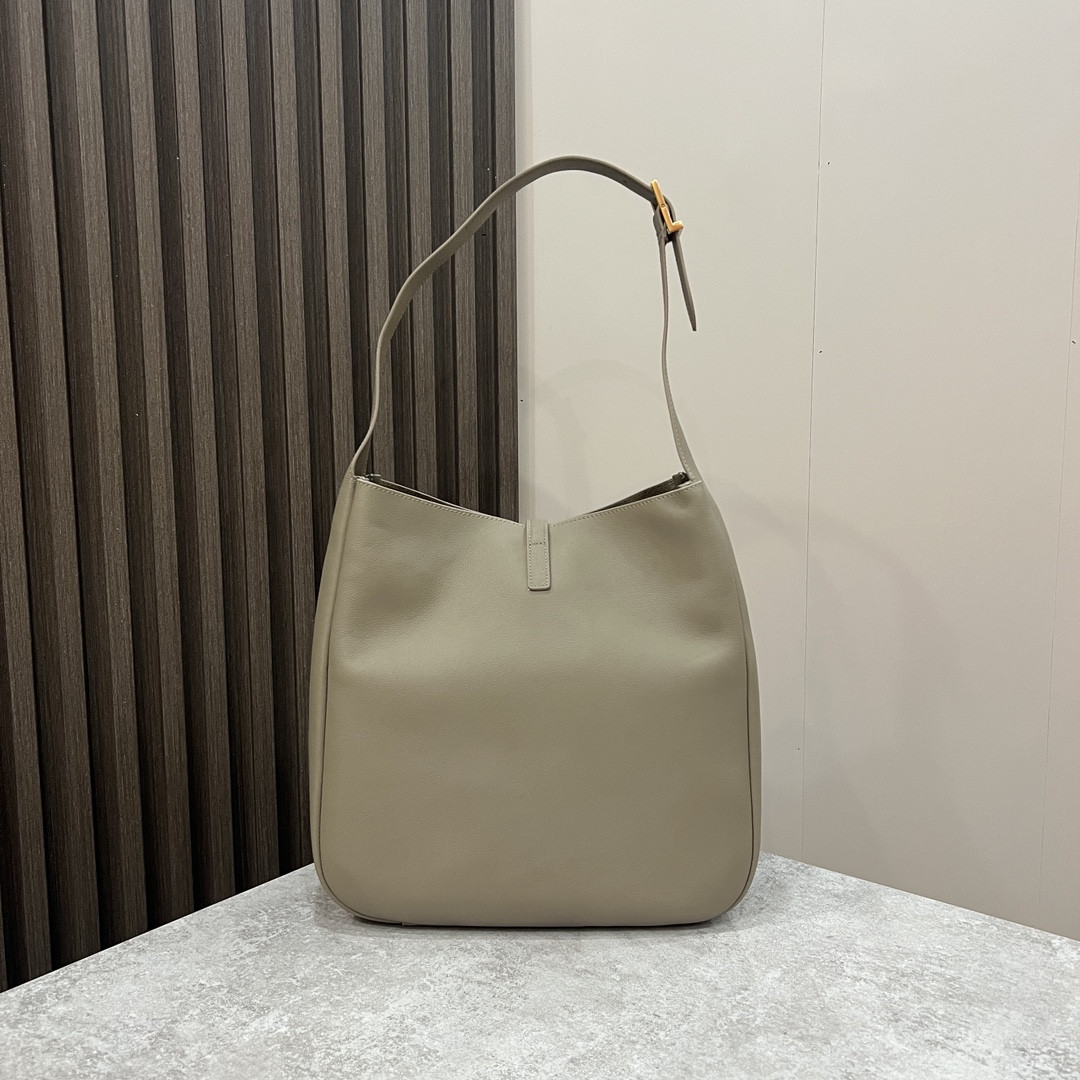 YSL LE 5 À 7 SUPPLE LARGE IN SMOOTH LEATHER LIGHT GRAY 11.8" X 11" X 4.3" - Image 4