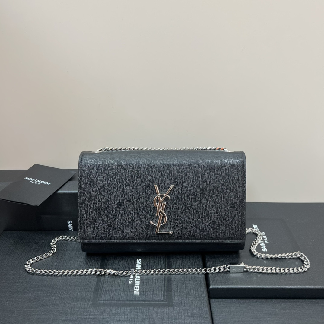 YSL KATE MEDIUM IN GRAIN DE POUDRE EMBOSSED LEATHER BLACK SILVER 9.4 X 5.7 X 2.1 INCHES #2 - Image 2