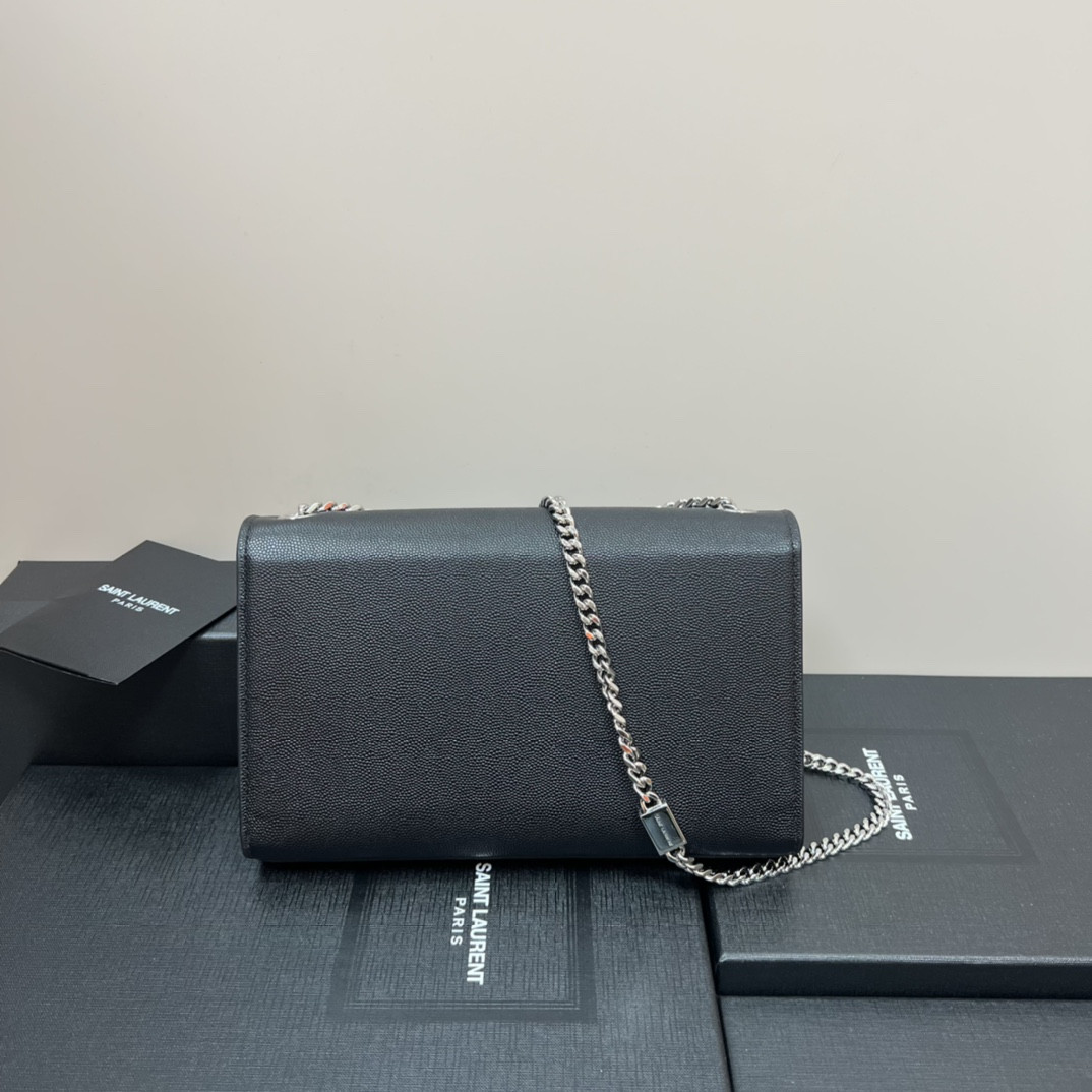 YSL KATE MEDIUM IN GRAIN DE POUDRE EMBOSSED LEATHER BLACK SILVER 9.4 X 5.7 X 2.1 INCHES #2 - Image 3