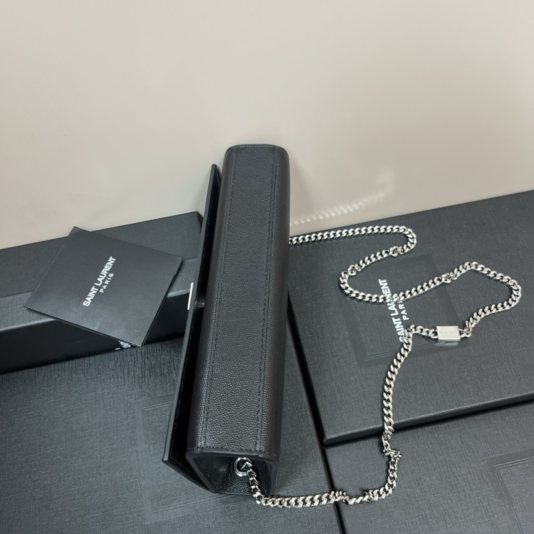 YSL KATE MEDIUM IN GRAIN DE POUDRE EMBOSSED LEATHER BLACK SILVER 9.4 X 5.7 X 2.1 INCHES #2 - Image 4