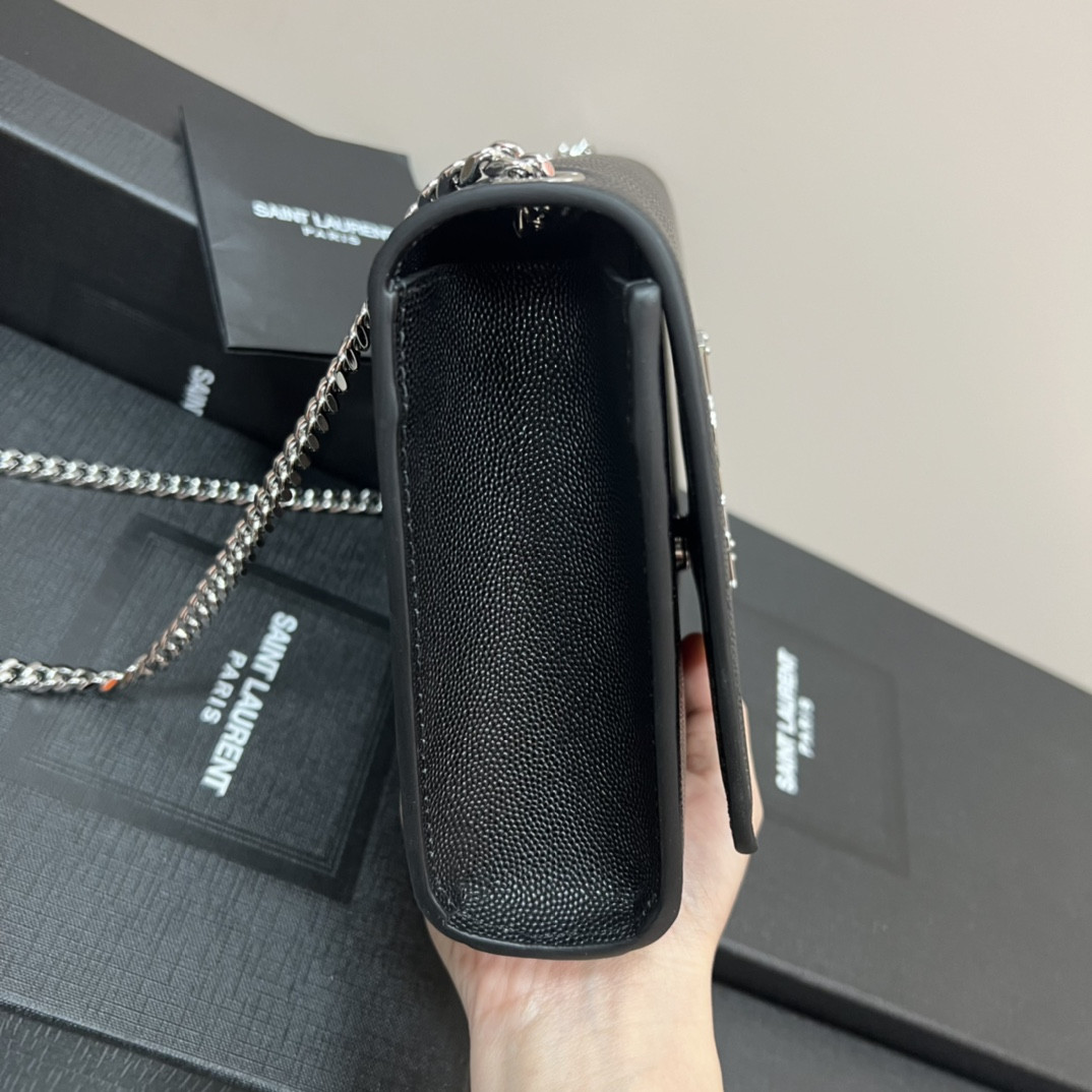 YSL KATE MEDIUM IN GRAIN DE POUDRE EMBOSSED LEATHER BLACK SILVER 9.4 X 5.7 X 2.1 INCHES #2 - Image 5