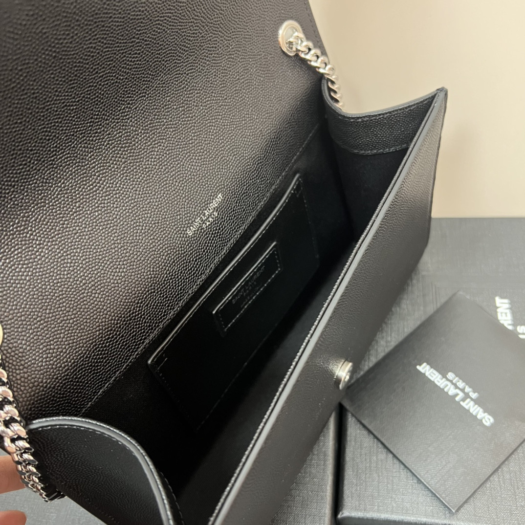 YSL KATE MEDIUM IN GRAIN DE POUDRE EMBOSSED LEATHER BLACK SILVER 9.4 X 5.7 X 2.1 INCHES #2 - Image 7