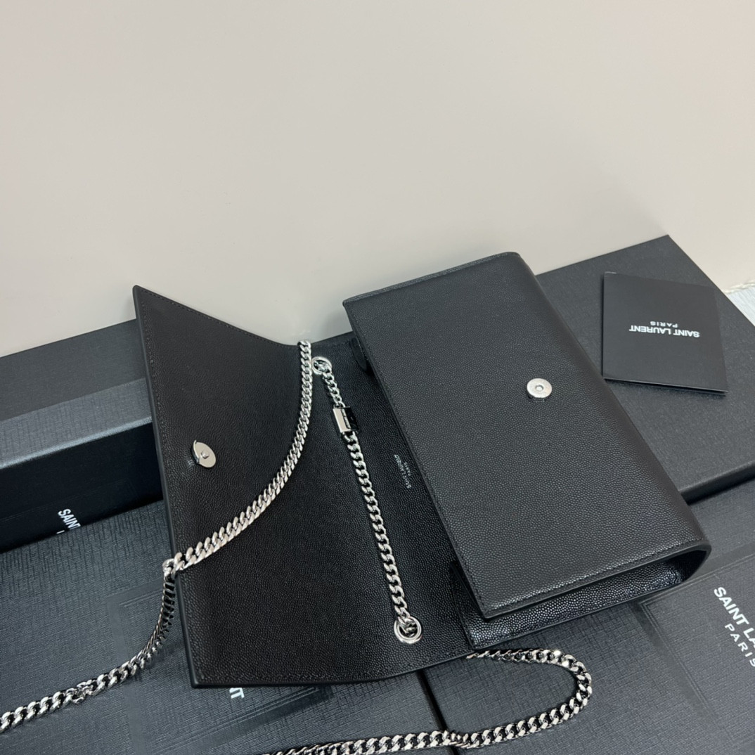 YSL KATE MEDIUM IN GRAIN DE POUDRE EMBOSSED LEATHER BLACK SILVER 9.4 X 5.7 X 2.1 INCHES #2 - Image 8