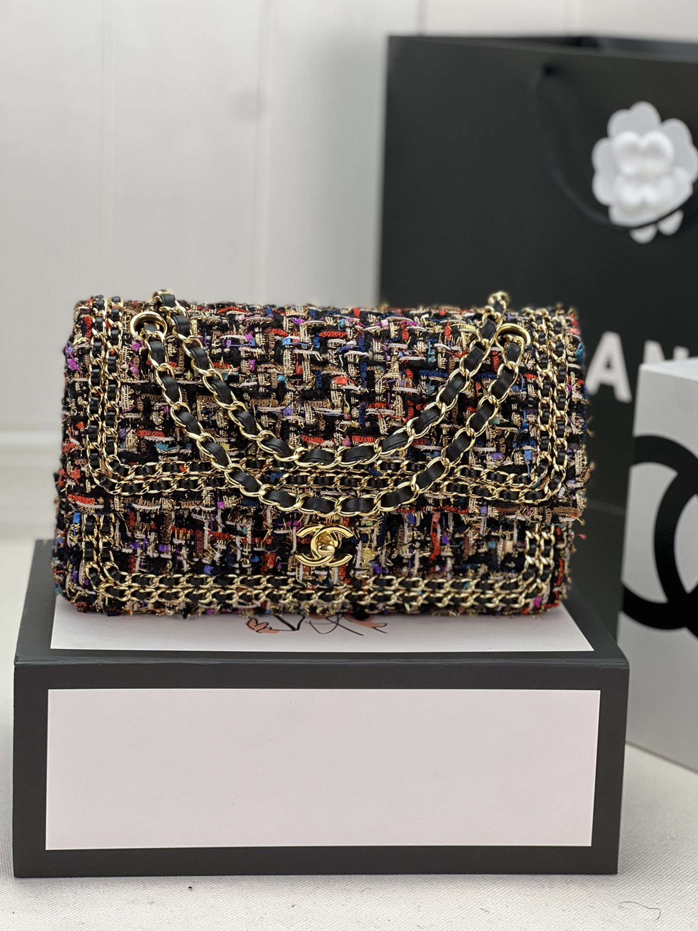 CHANEL CLASSIC 11.12 HANDBAG Tweed Gold-Tone Metal 6 * 9.9 * 2.5 in #8 - Image 2