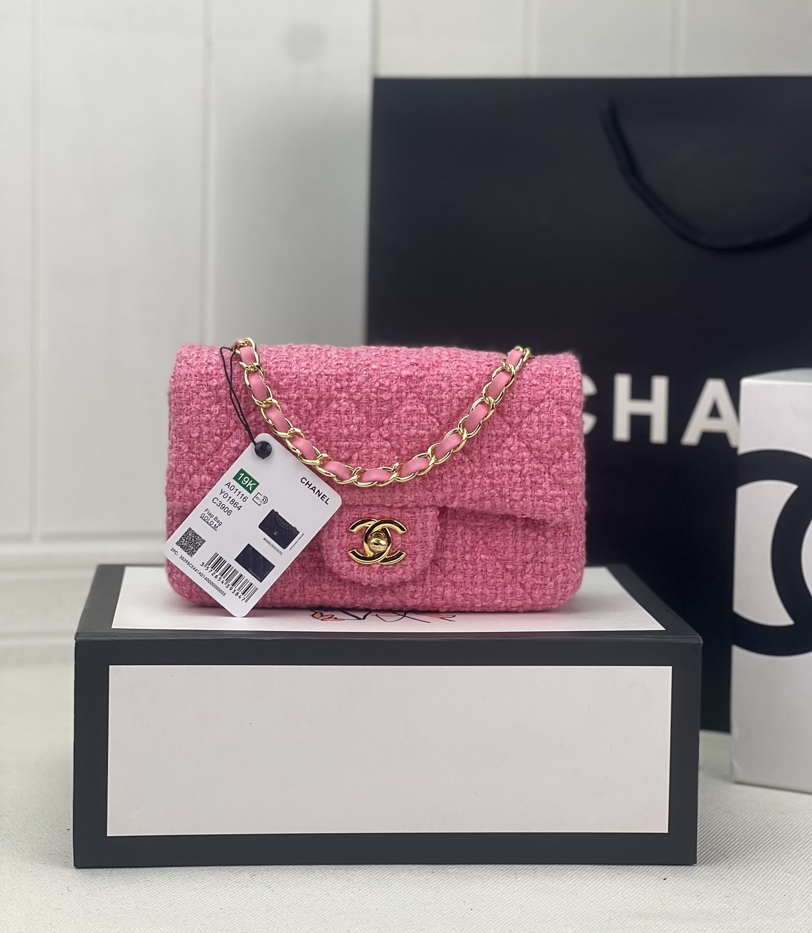 CHANEL MINI CLASSIC 11.12 HANDBAG Tweed Gold-Tone Metal 4.7 * 7.8 * 2.3 in #3