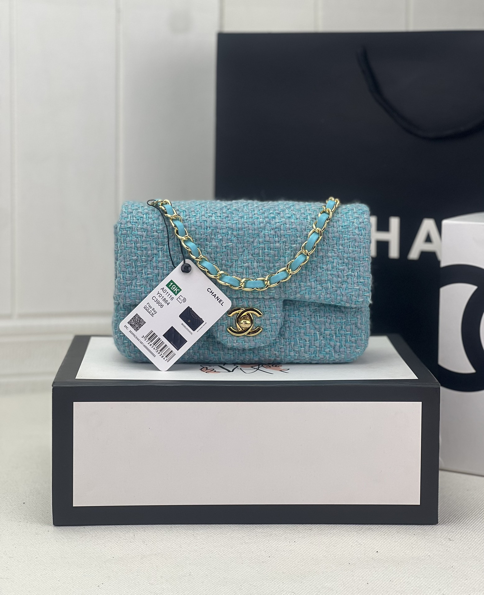 CHANEL MINI CLASSIC 11.12 HANDBAG Tweed Gold-Tone Metal 4.7 * 7.8 * 2.3 in #7