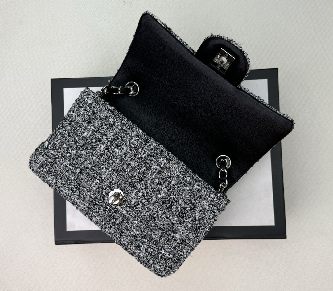 CHANEL MINI CLASSIC 11.12 HANDBAG Tweed Silver-Tone Metal 4.7 * 7.8 * 2.3 in #2 - Image 7