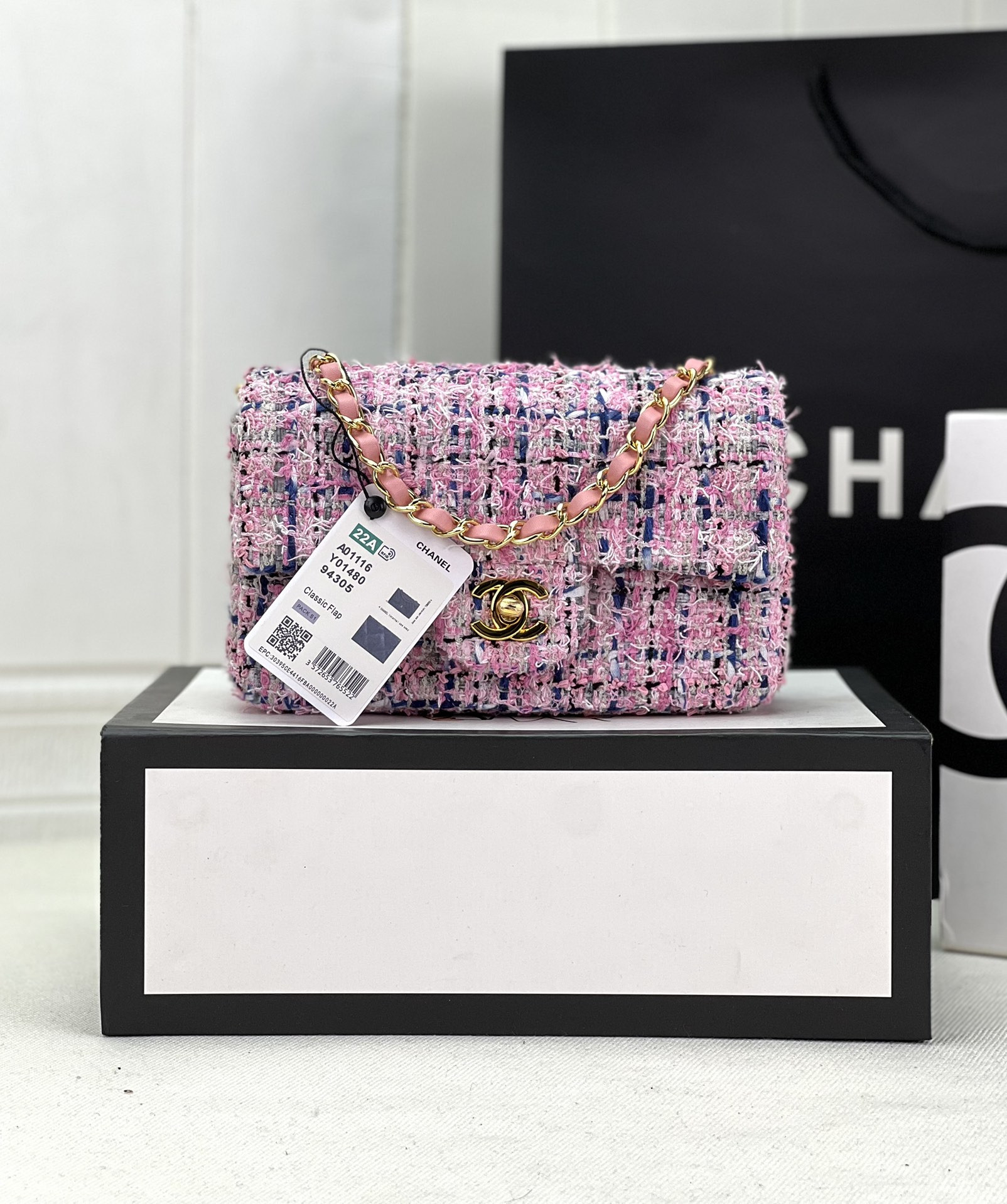 CHANEL MINI CLASSIC 11.12 HANDBAG Tweed Gold-Tone Metal 4.7 * 7.8 * 2.3 in #9