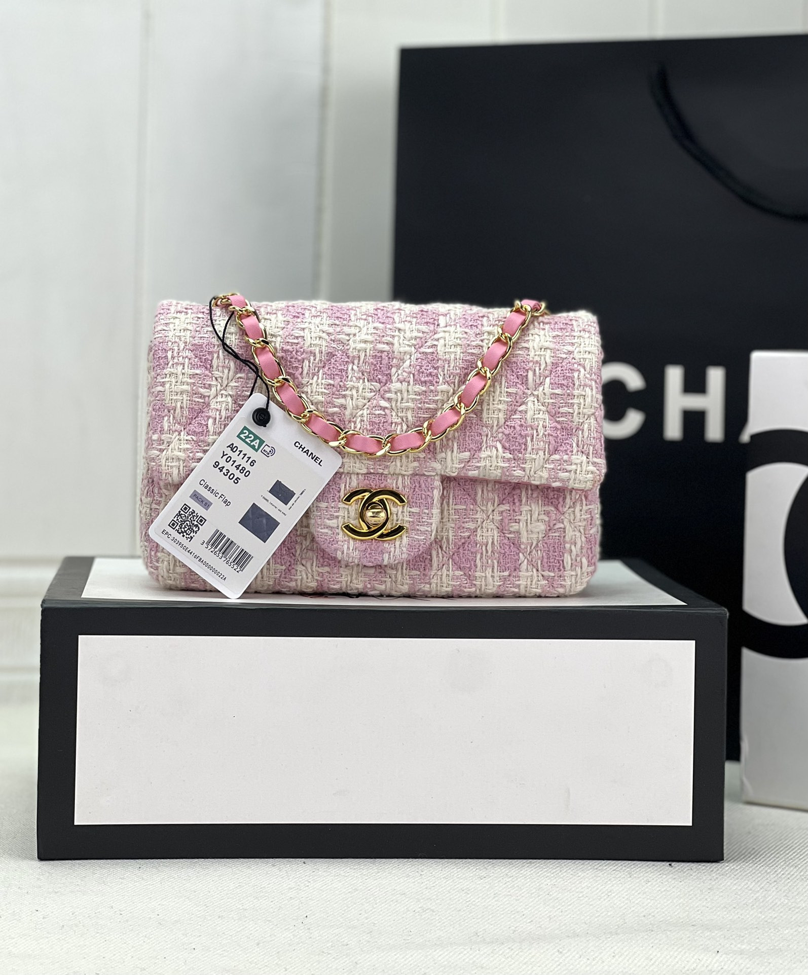 CHANEL MINI CLASSIC 11.12 HANDBAG Tweed Gold-Tone Metal 4.7 * 7.8 * 2.3 in #15