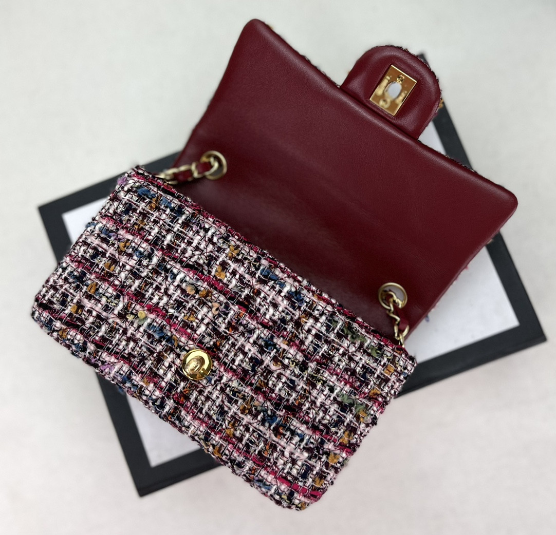 CHANEL MINI CLASSIC 11.12 HANDBAG Tweed Gold-Tone Metal 4.7 * 7.8 * 2.3 in #8 - Image 7
