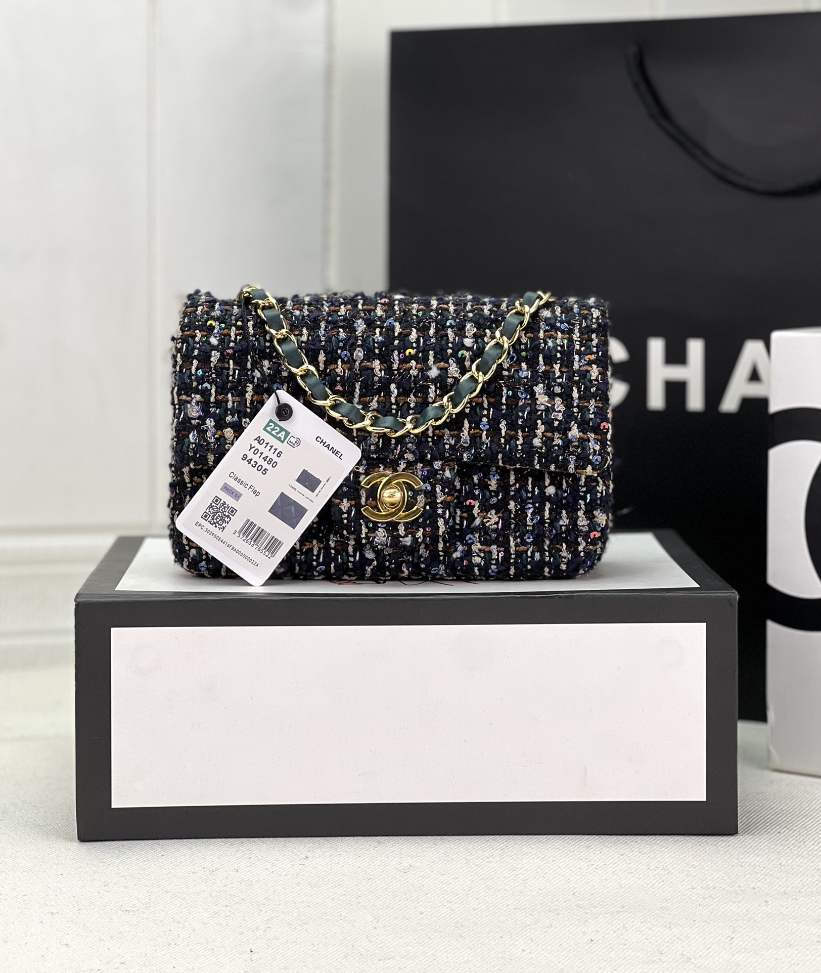 CHANEL MINI CLASSIC 11.12 HANDBAG Tweed Gold-Tone Metal 4.7 * 7.8 * 2.3 in #11
