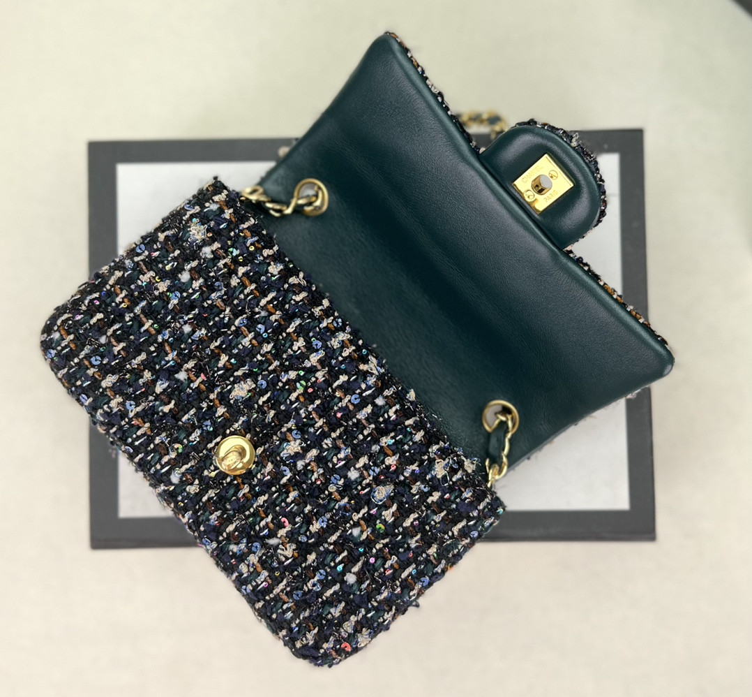 CHANEL MINI CLASSIC 11.12 HANDBAG Tweed Gold-Tone Metal 4.7 * 7.8 * 2.3 in #11 - Image 7