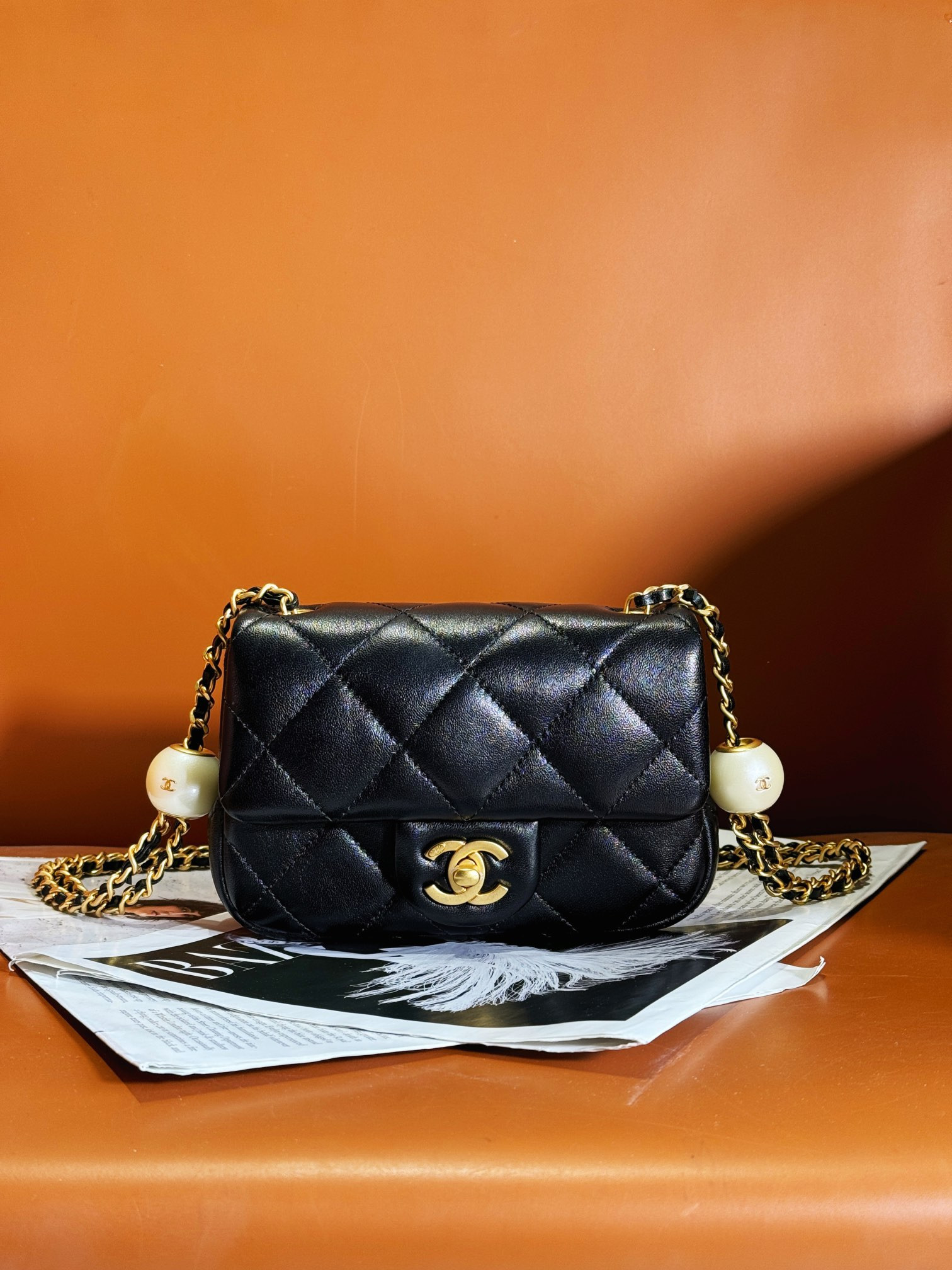 CHANEL MINI CLASSIC HANDBAG Pearl Chain 11.5x17x5cm #2