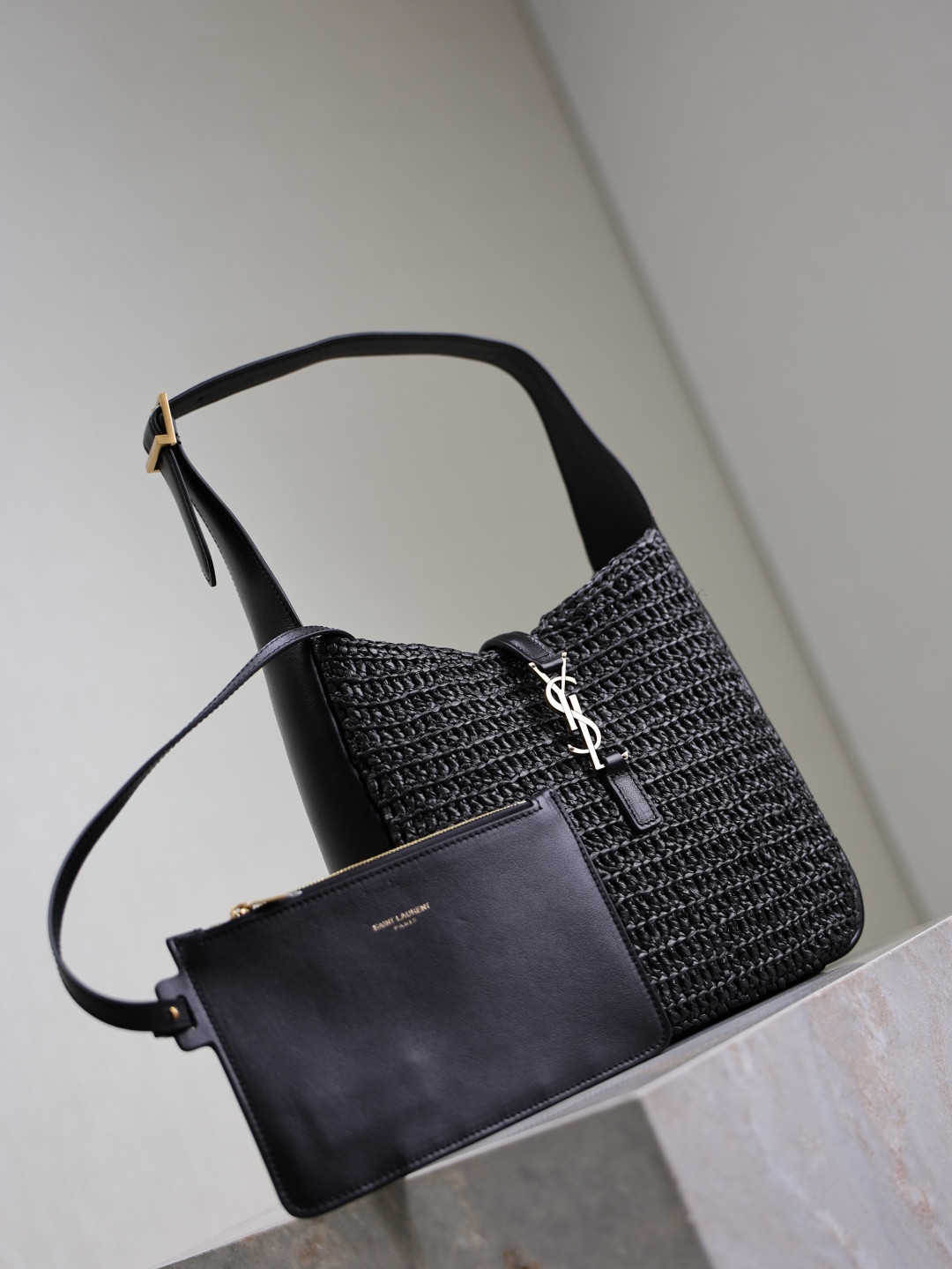 YSL LE 5 À 7 Soft Small (Raffia/Leather) 22x22x7-9cm - Image 5